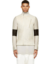 Rick Owens Pearl Grey Cream Crackled Leather Jacket