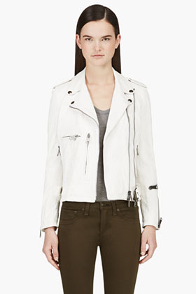 R 13 R13 White Crumpled Leather Classic Biker Jacket 1 695