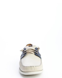 7 For All Mankind White And Blue Leather Moc Toe Harry Boat Shoes