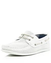 River Island White Perforated Suede Boat Shoes