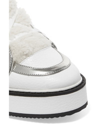Nicholas Kirkwood Kira Shearling Trimmed Textured Leather Boots White