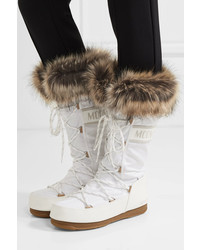 Moon Boot Monaco Faux Fur Trimmed Shell Piqu And Faux Leather Snow Boots White