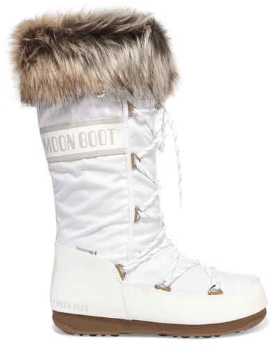 Moon Boot Monaco Faux Fur-trimmed Shell And Faux Leather Snow Boots - Black