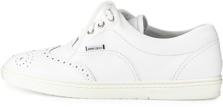 Jimmy Choo Brian Wing Tip Leather Low Top Sneaker White, $650