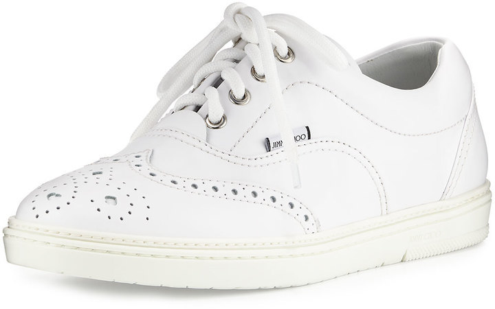 Jimmy Choo Brian Wing Tip Leather Low Top Sneaker White, $650