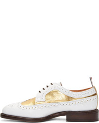Thom Browne White Gold Metallic Leather Longwing Brogues