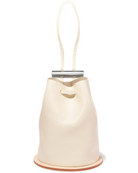 Building Block Disc Textured Leather Bucket Bag White
