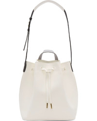 Pb 0110 White Matte Leather Contrast Strap Bucket Bag