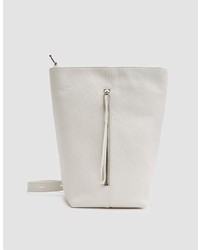 Kara Pebble Leather Panel Bucket Bag In Off White