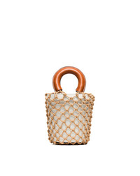 Staud White And Brown Moreau Macrame And Leather Bucket Bag