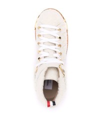 Thom Browne Shearling Logo Plaque Lace Up Boots