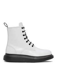 Alexander McQueen White Leather Lace Up Boots