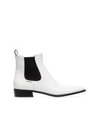 Prada White Cowboy 30 Leather Ankle Boots