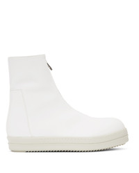 Rick Owens DRKSHDW White Zipfront High Top Sneakers