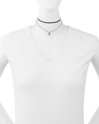 Nakamol Double Strand Leather Quartz Choker Necklace White