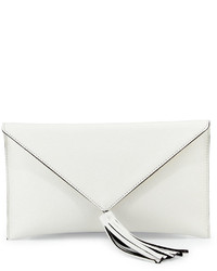 Neiman Marcus Faux Leather Envelope Clutch Bag Whitegray