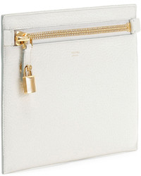 Tom Ford Large Calfskin Zip Clutch Bag White