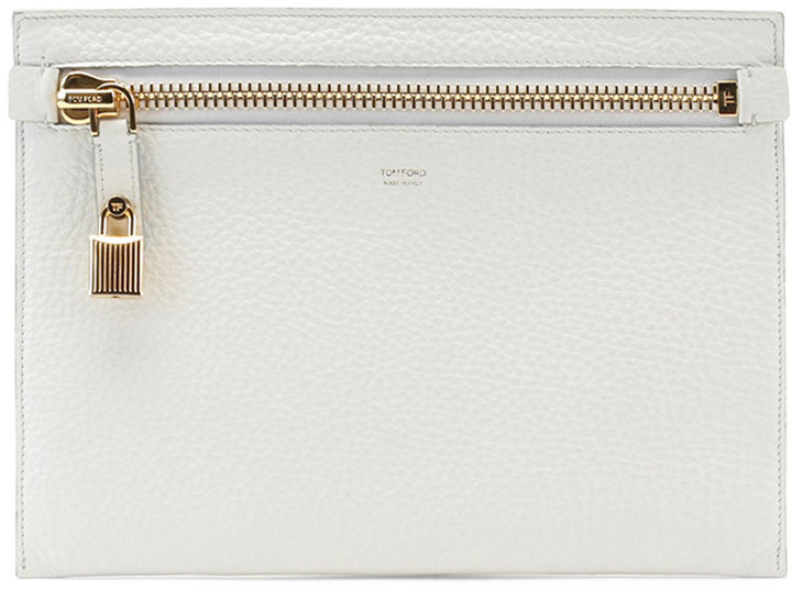 TOM FORD Iconic Large Zip Detail Silver Dotted Leather Clutch Bag Silvery  ref.671990 - Joli Closet