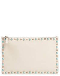 Valentino Large Rockstud Leather Pouch Ivory