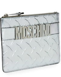 Moschino Metallic Leather Evening Clutch Bag Silver