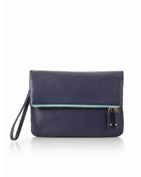 Talbots Pebbled Leather Double Zip Foldover Clutch