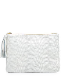 Neiman Marcus Snake Embossed Clutch Bag White