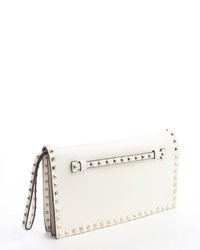 Valentino White Leather Studded Small Wristlet Clutch