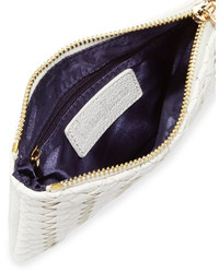 Neiman Marcus Woven Faux Leather Wristlet Bag White
