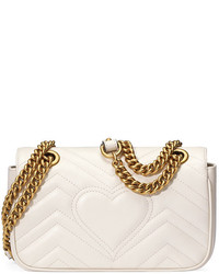 Gucci Gg Marmont 20 Mini Quilted Leather Crossbody Bag White