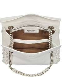 Roberto Cavalli Optic White Leather Crossbody Bag Wchain Strap And Eyelets