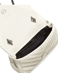 Saint Laurent V Flap Calfskin Leather Mini Crossbody Chain Bag White