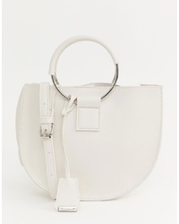 Glamorous White Half Moon Cross Body Bag With Ring Handle