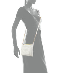 Neiman Marcus Woven Faux Leather Crossbody Bag White