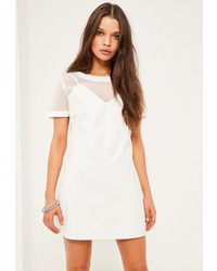 Missguided Petite White Faux Leather Cami Overlay Dress