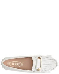 Tod's Gommini Crystal Embellished Fringed Leather Driving Moccasin