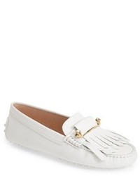 Tod's Gommini Crystal Embellished Fringed Leather Driving Moccasin