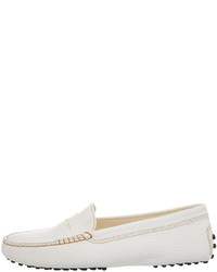 Tod's Gommini Pebbled Moccasin White