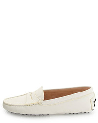 Tod's Pebbled Penny Front Gommini Moccasin White