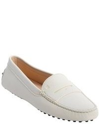 Tod's White Leather Penny Loafer Moccasins