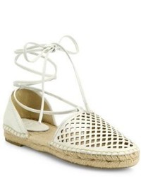 Frye Leo Perforated Leather Lace Up Dorsay Espadrille Flats