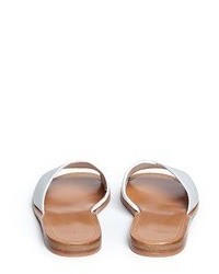 Diane von Furstenberg Caserta Notched Metallic Leather Slide Sandals