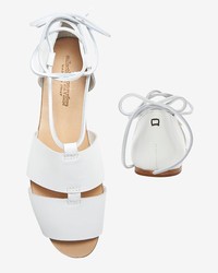 Collection Privée? Collection Privee Ankle Tie Flat Leather Sandal White