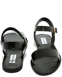 Steve Madden Donddi Black Leather Flat Sandals