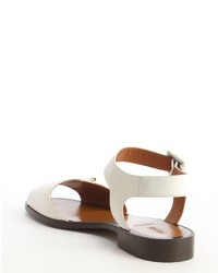 Fendi White Leather Gold Detail Anklestrap Flat Sandals