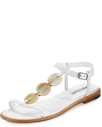 Manolo Blahnik Fonga Circle Leather Flat Thong Sandal White