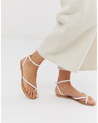 ASOS DESIGN Freefall Minimal Toe Loop Flat Sandals In White