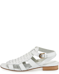 Sesto Meucci Gala Woven Leather Flat Sandal White