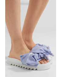 Joshua Sanders Gingham Cotton And Leather Slides White
