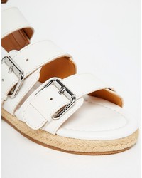 Kendall Kylie Kendall Kylie Jackie White Leather Multi Buckle Espadrille Flat Sandals