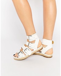 Kendall Kylie Kendall Kylie Jackie White Leather Multi Buckle Espadrille Flat Sandals